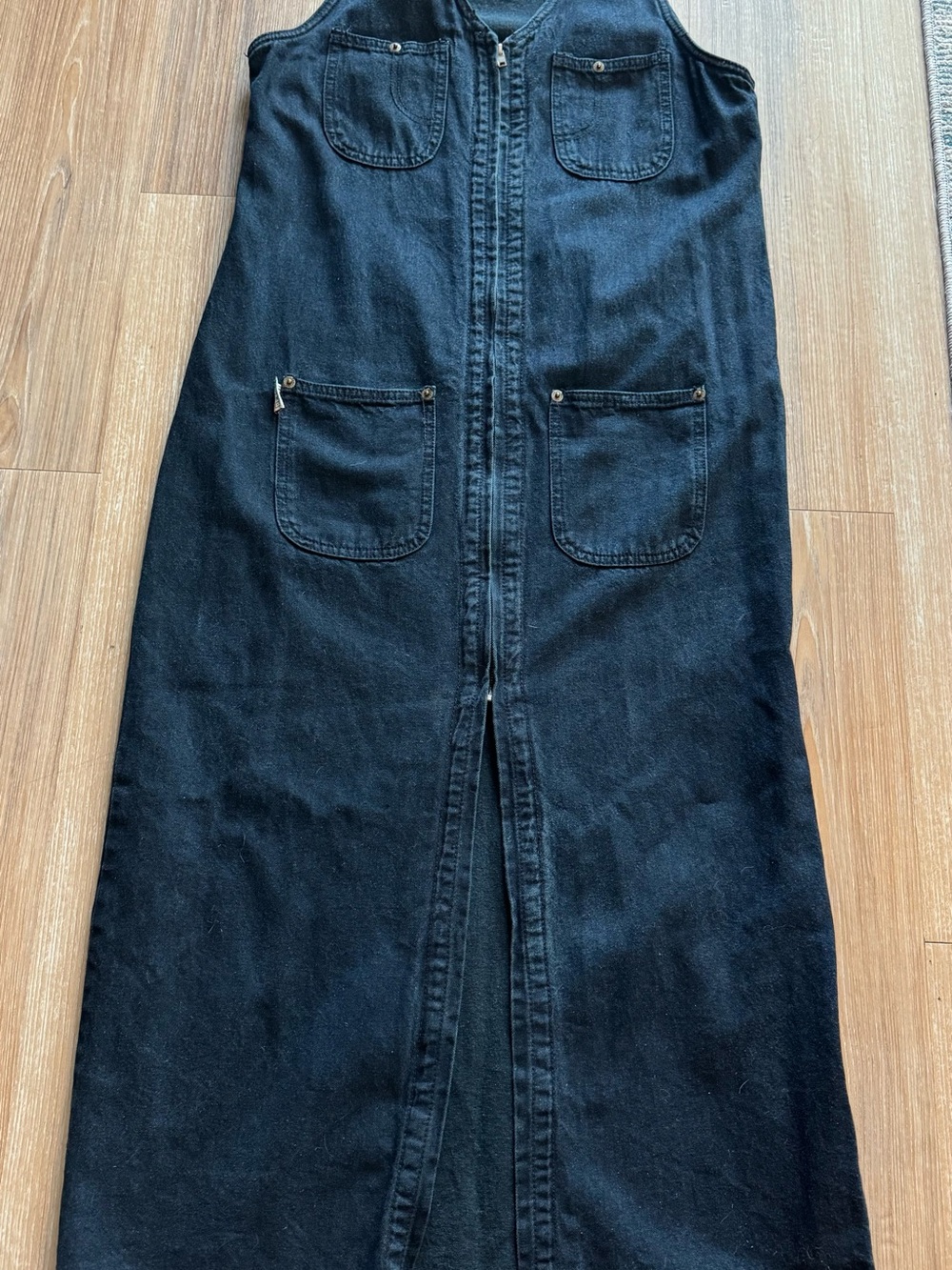 Revolt  dark blue Zip-Front Denim Maxi dress with Front Pockets
